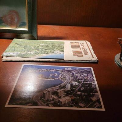 old post cards and an aerial and map of Sarasota