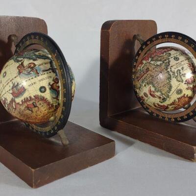 Pair of Spinning Latin Old World Globe Bookends