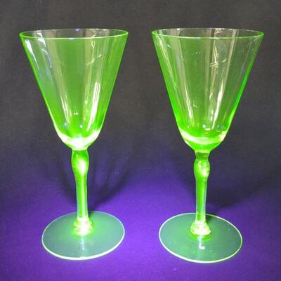 Pair of Morgantown Uranium Glass Water Goblets