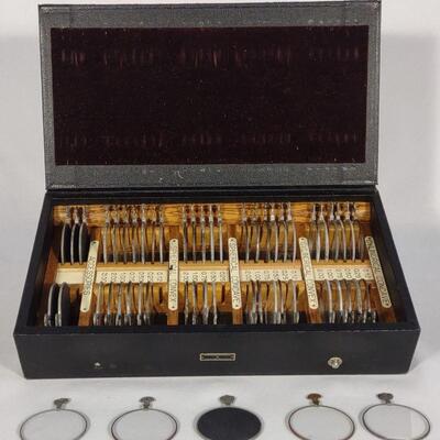 Antique US Navy Optical Eye Exam Lens Set w/ Case