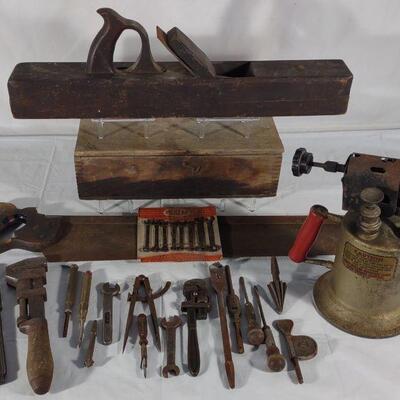 Old Hand Tools, Plane, Torch & Tool Box