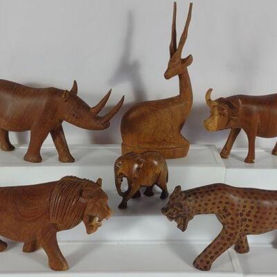 6 Hand Carved African Animal Figures