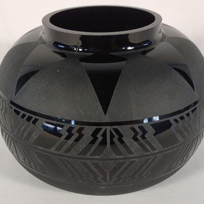Kelsey Pilgrim Cameo Black Glass Vase Signed