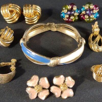 Vintage Trifari Clip Earrings & Bangle Bracelet