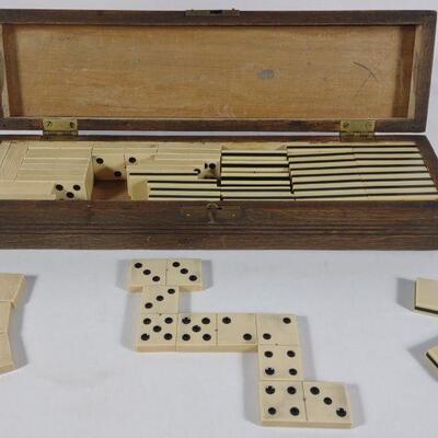 Antique Dominoes Game in Wooden Carved Box