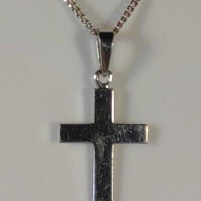 14K White Gold Crucifix Pendant & Necklace Chain