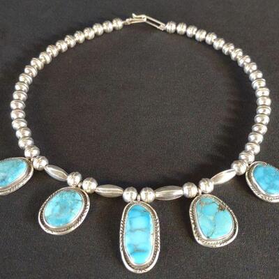 Native Turquoise & Sterling Squash Necklace