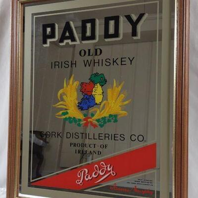Paddy Old Irish Whiskey Advertising Bar Mirror