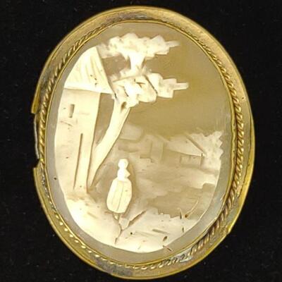 Antique Scenic Carved Cameo Brooch