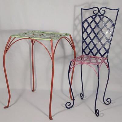 Colorful Metal Garden Plant Stand Table & Chair
