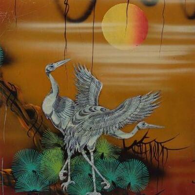 Mother of Pearl Inlayed Heron Painting on Board