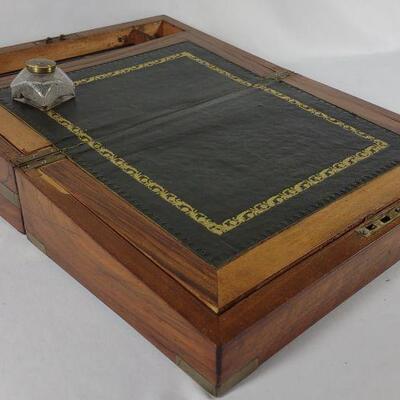 Antique Walnut Campaign Brass Bound Writing Box
