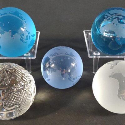5 Globe Glass Art Paperweights