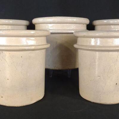 Five Antique USA Pottery Jars / Crocks