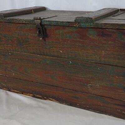 Antique Teal Painted Wooden Box / Trunk / Crate