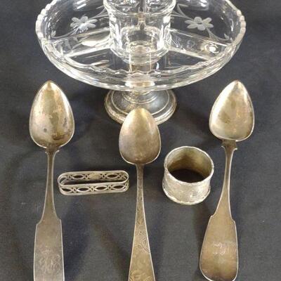 Sterling & Coin Silver Spoons Tray & Napkin Rings