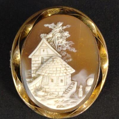 Antique 10K Gold Carved Cameo Brooch / Pin