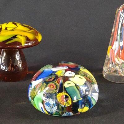 3 Blown Glass Art Paperweights (Millefiori Murano)