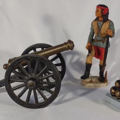 Cast Iron & Brass Toy Cannon & Figurine