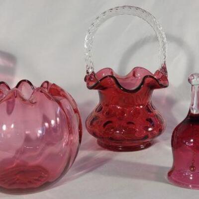 5 Vintage Cranberry Glass Art Pieces