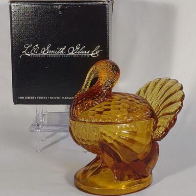 L.E. Smith Amber Glass 2pc Turkey w/ Box
