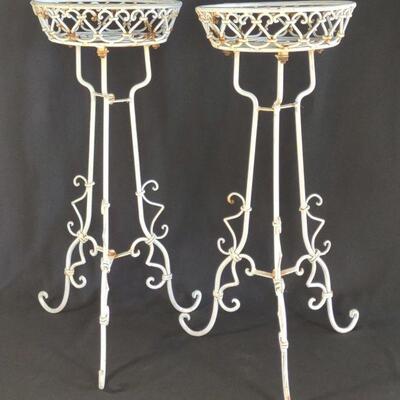 Pair of Metal Painted Wire Plant Stands.