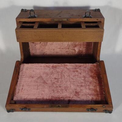 Antique Fall Front Wooden Work Box