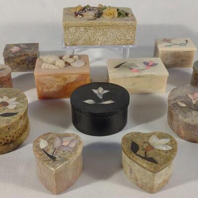 12 Soapstone & Mother Of Pearl Trinket Boxes