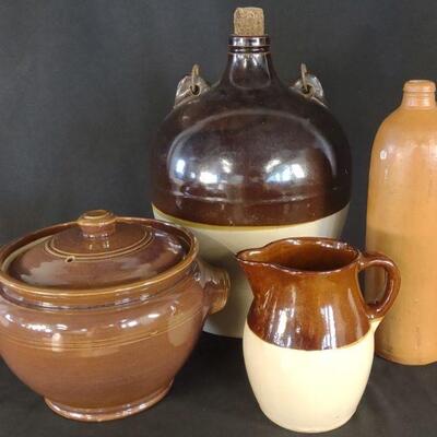 4 Stoneware Pottery Jugs, Pitcher & Bowl