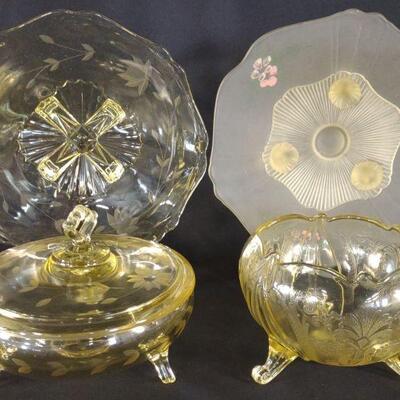 4 Lancaster Yellow Topaz Etched Glass Pieces