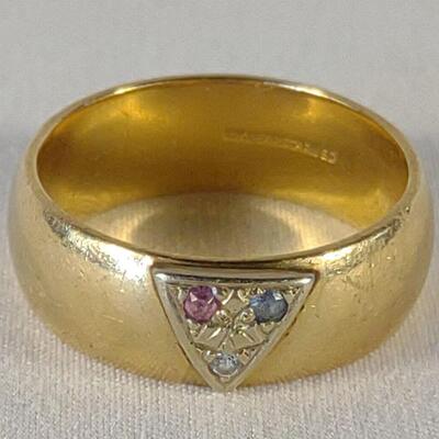 14K Gold Diamond, Aquamarine & Tourmaline Ring
