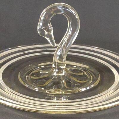 Paden City Swan Center Handled Glass Tray