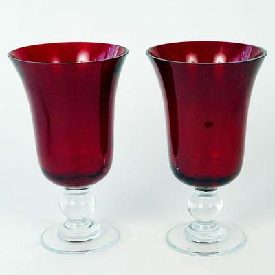 Lot 631 Pair of Ruby Glass Candle Globes measuring 11.5