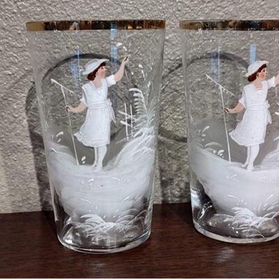 Mary Gregory painted glass set