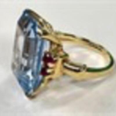 Aqua & Ruby Womens ring 14k gold