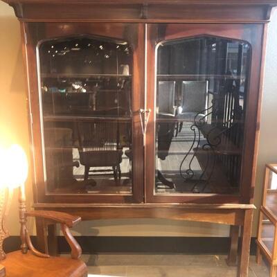 nice antique glass cabinet w/shelving