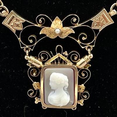 beautiful victorian antique cameo necklace