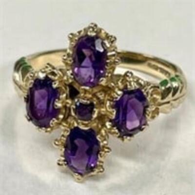 Antique European 9k Amethyst stone women's ring