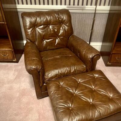 Second brown leather chair and ottoman