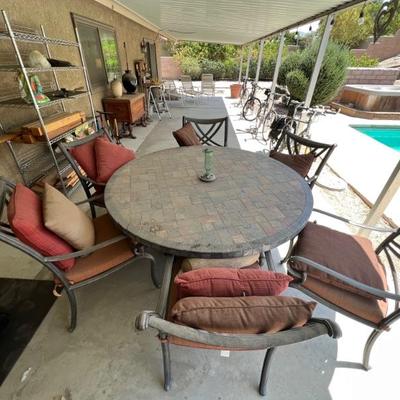 Available for immediate Pre Sale.  TEXT 760-668-0554 to purchase.  ZELLE ONLY
Patio Set Tile Top With 6 Metal Chairs    Table 64