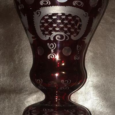 Etched ruby vase

