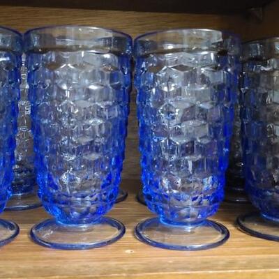Retro blue Whitehall Cubist footed ice tea glasses