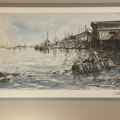 Water scene print, signed Collett