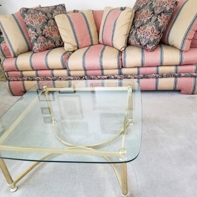 Quality sofs, brass & glass coffee table