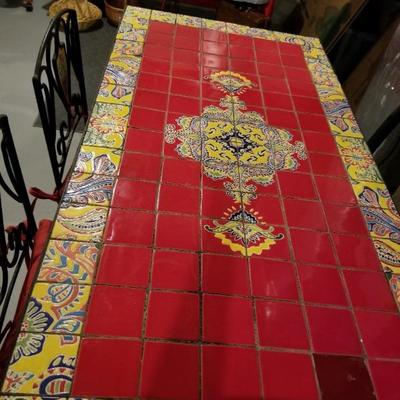 Colorful tile top table/2chairs