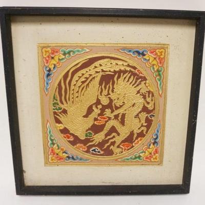 1067	ASIAN RELIEF PAINTING ON BOARD OF DRAGON & PHOENIX, APPROXIMATELY 17 IN X 18 IN
