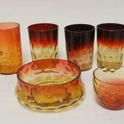 1294	LOT OF ASSORTED AMBERINA GLASS, MOSTLY TUMBLERS, ONE SIGNED LIBBY, TALLEST IS APPROXIMATELY 4 IN HIGH
