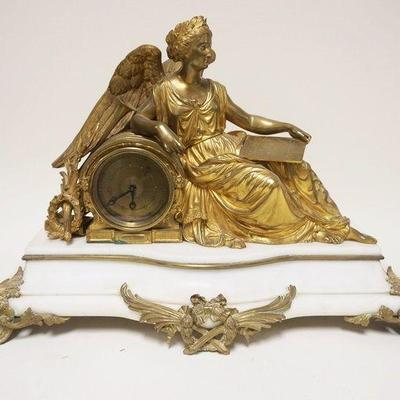 1064	FRENCH GILT BRONZE AND MARBLE MANTLE CLOCK, CLOCK FACE W/ELECTRIC MOVEMENT, CLOCK CASE APPROXIMATLEY 26 IN WIDE X 9 IN DEEP X 17 IN...
