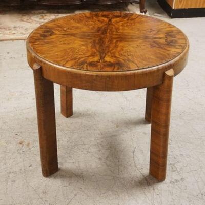 1049	ROUND THONET WALNUT TABLE W/BURL & OYSTER BOOK MATCHED VENEER TOP, APPROXIMATELY 28 IN X 22 IN HIGH
