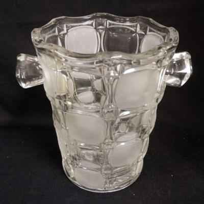 1106	LARGE GLASS ICE BUCKET WITH FROSTED PANEL, APPROXIMATELY 10 1/2 IN X 9 IN HIGH
